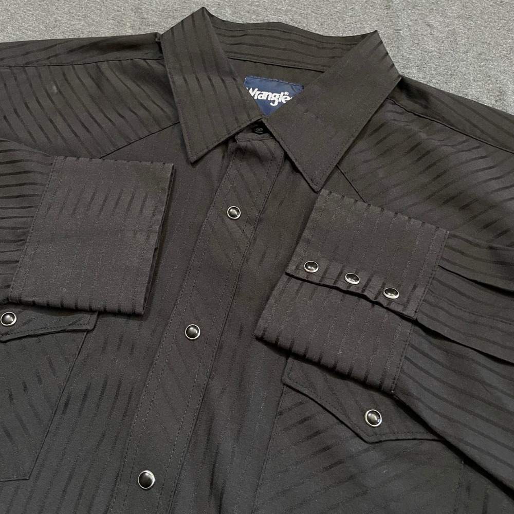 Wrangler Mens Western Snap Shirt Black Tonal Stripe Long Sleeve XL 1075214BK